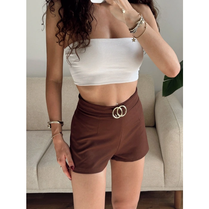 Aksesuar Detay Bubble Şort - KAHVE