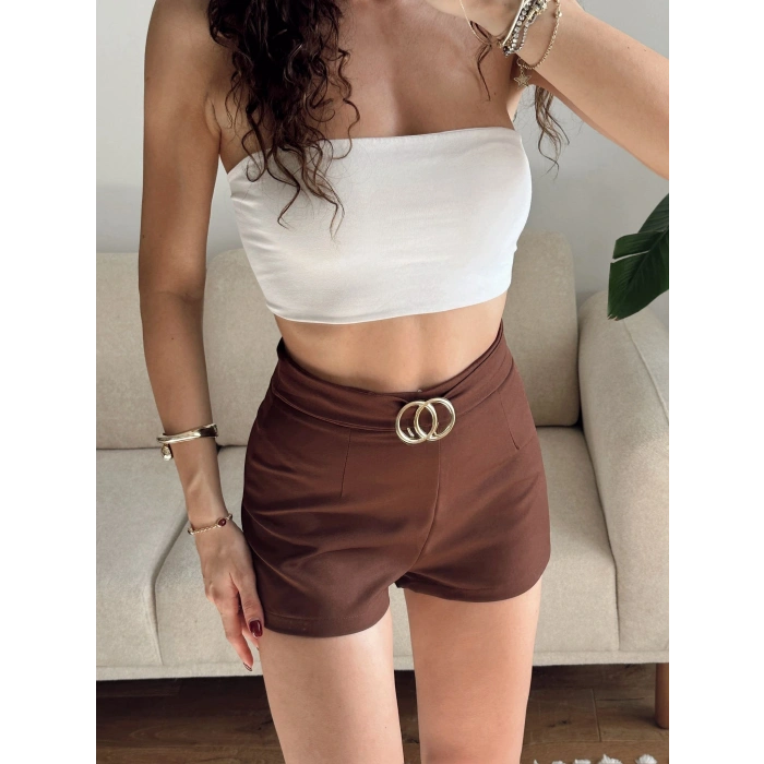 Aksesuar Detay Bubble Şort - KAHVE