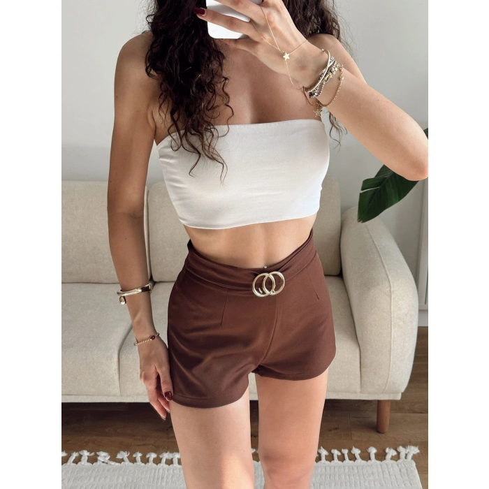 Aksesuar Detay Bubble Şort - KAHVE