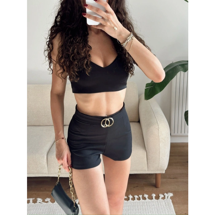 Aksesuar Detay Bubble Şort - SİYAH