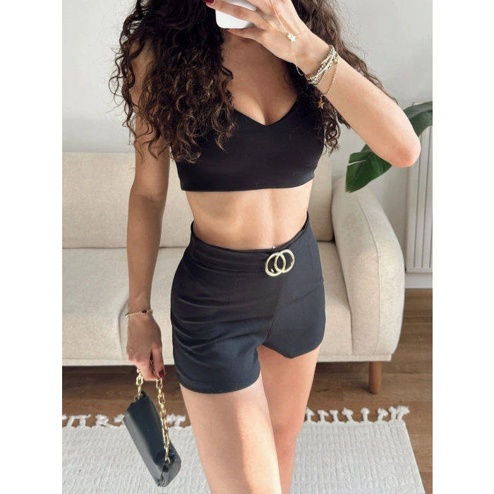 Aksesuar Detay Bubble Şort - SİYAH