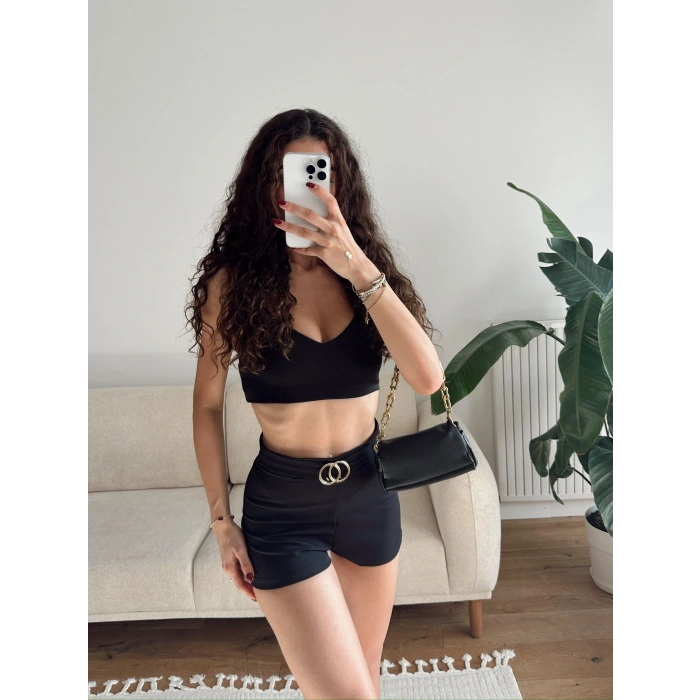 Aksesuar Detay Bubble Şort - SİYAH