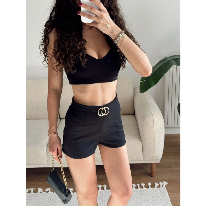 Aksesuar Detay Bubble Şort - SİYAH