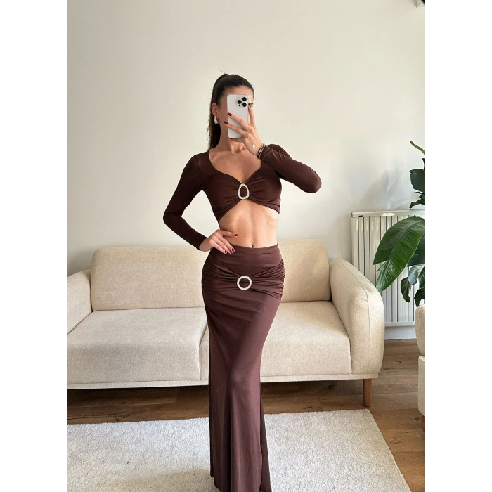 Aksesuar Detay Etekli Takım - KAHVE