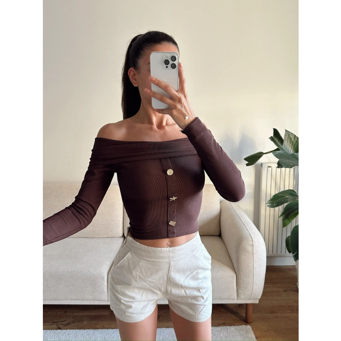 Aksesuar Detay Madonna Crop - KAHVE