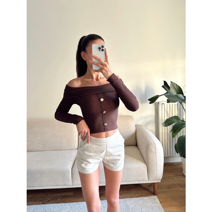 Aksesuar Detay Madonna Crop - KAHVE