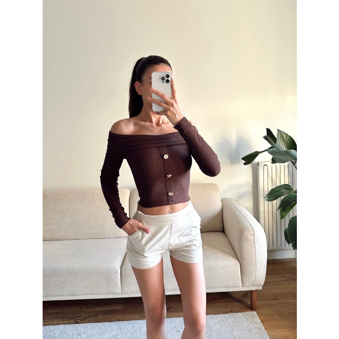 Aksesuar Detay Madonna Crop - KAHVE