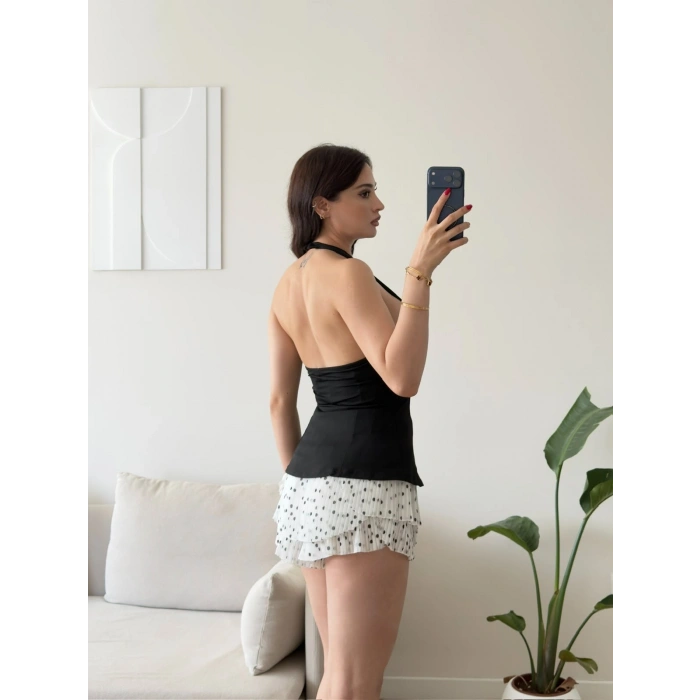 Alessa Sırt Dekolteli Peplum Bluz - SİYAH