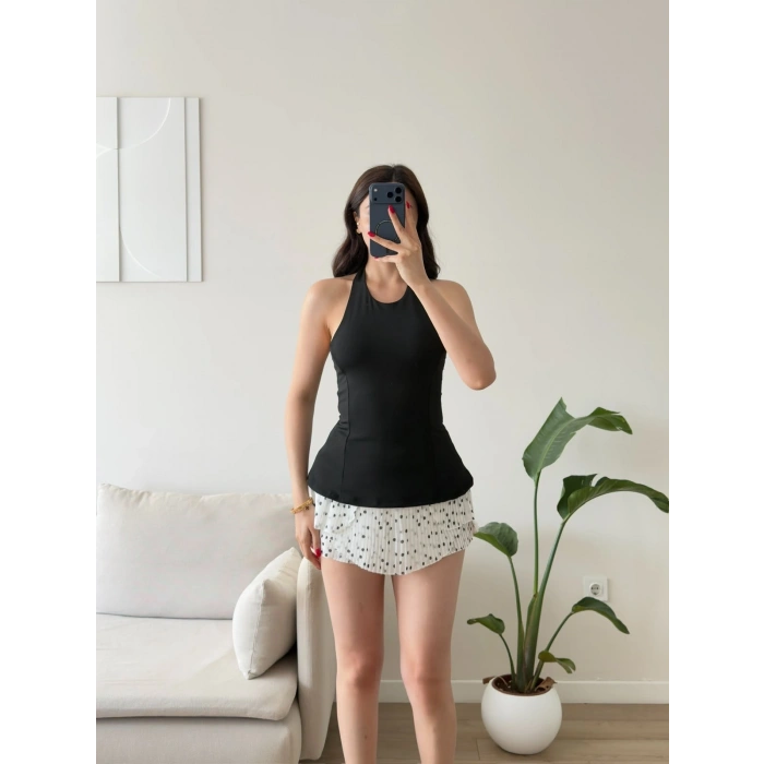 Alessa Sırt Dekolteli Peplum Bluz - SİYAH