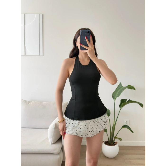 Alessa Sırt Dekolteli Peplum Bluz - SİYAH