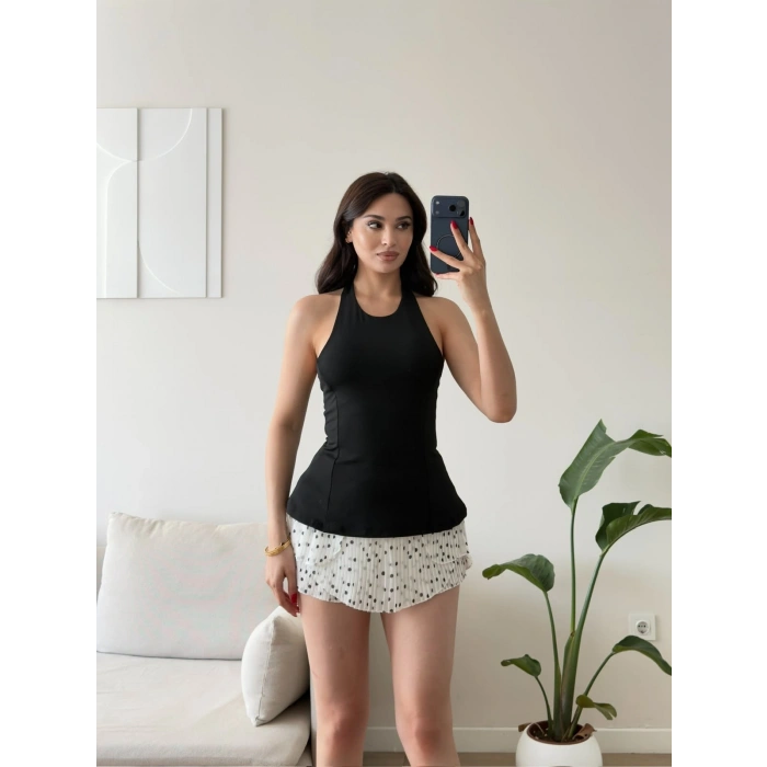 Alessa Sırt Dekolteli Peplum Bluz - SİYAH