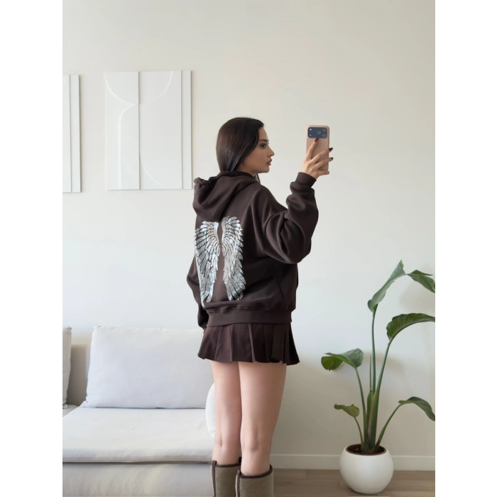 Angel Baskı Oversize Sweat - KAHVE