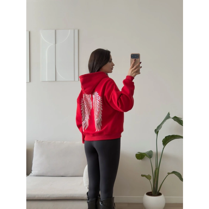 Angel Baskı Oversize Sweat - KIRMIZI
