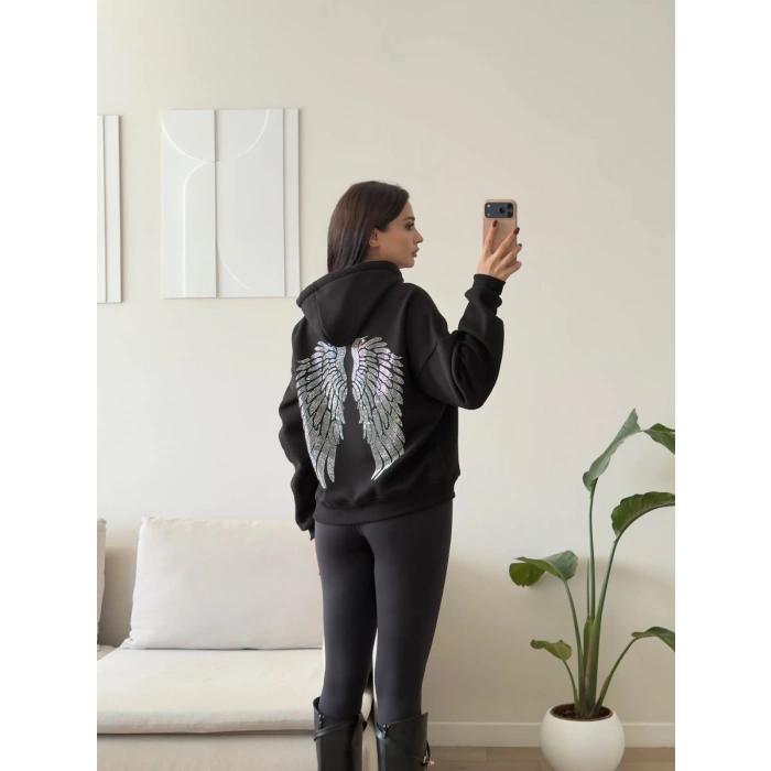 Angel Baskı Oversize Sweat - SİYAH