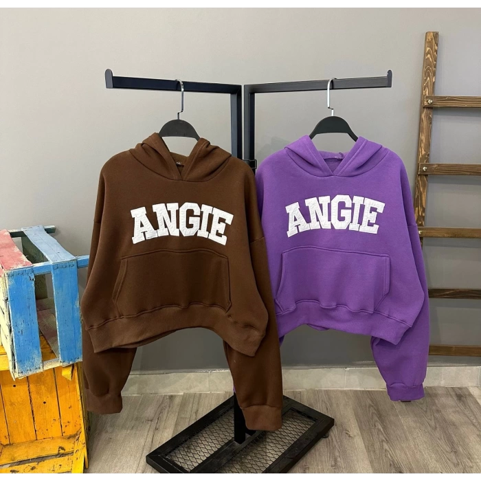 Angie Kanguru Cep Kapüşonlu Sweat-KAHVE