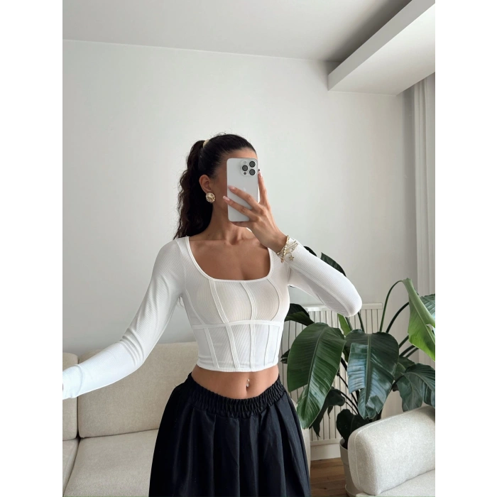 Ara Biyeli Crop - BEYAZ