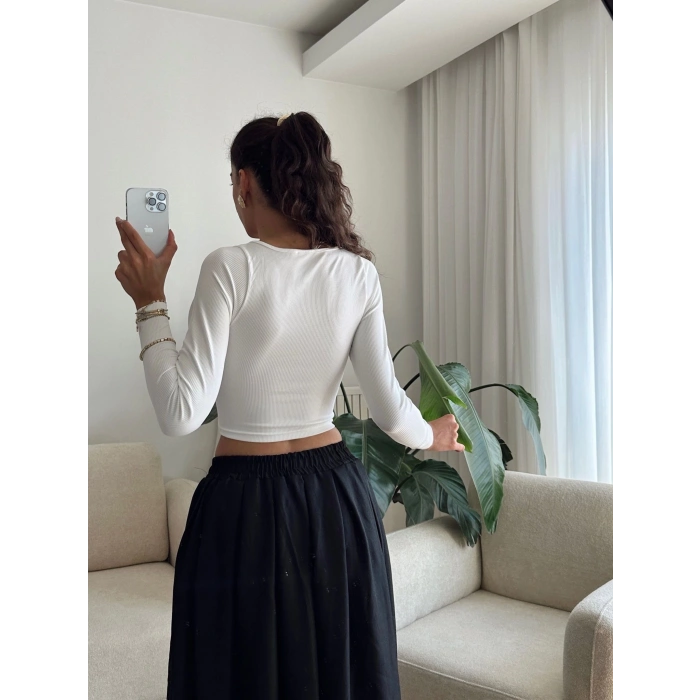 Ara Biyeli Crop - BEYAZ