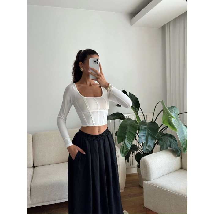 Ara Biyeli Crop - BEYAZ