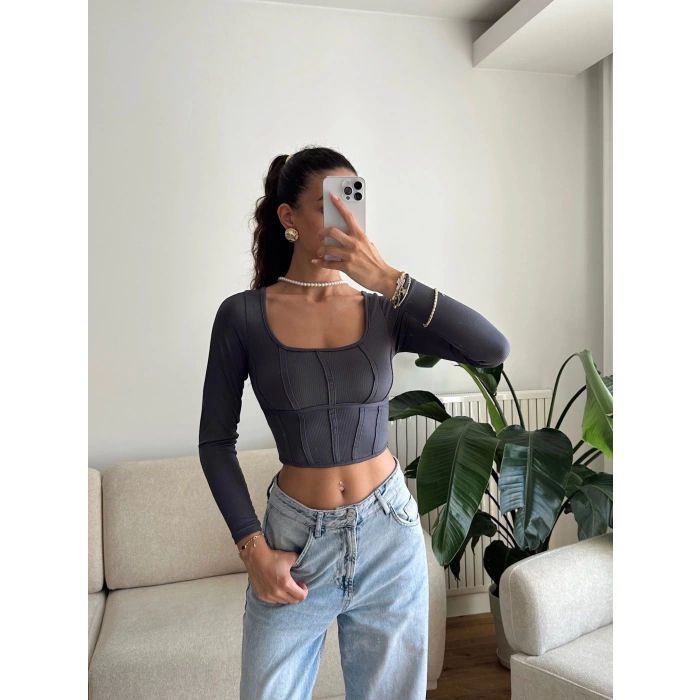 Ara Biyeli Crop - GRİ