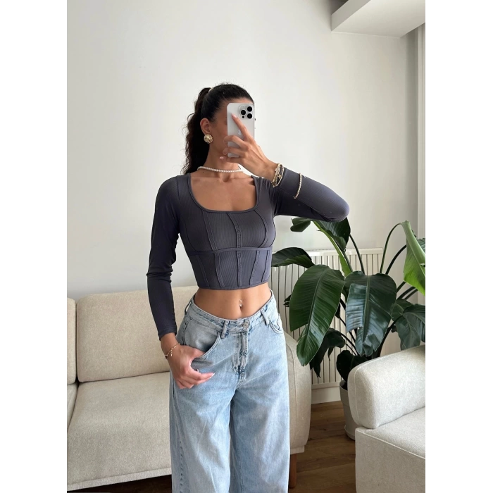 Ara Biyeli Crop - GRİ