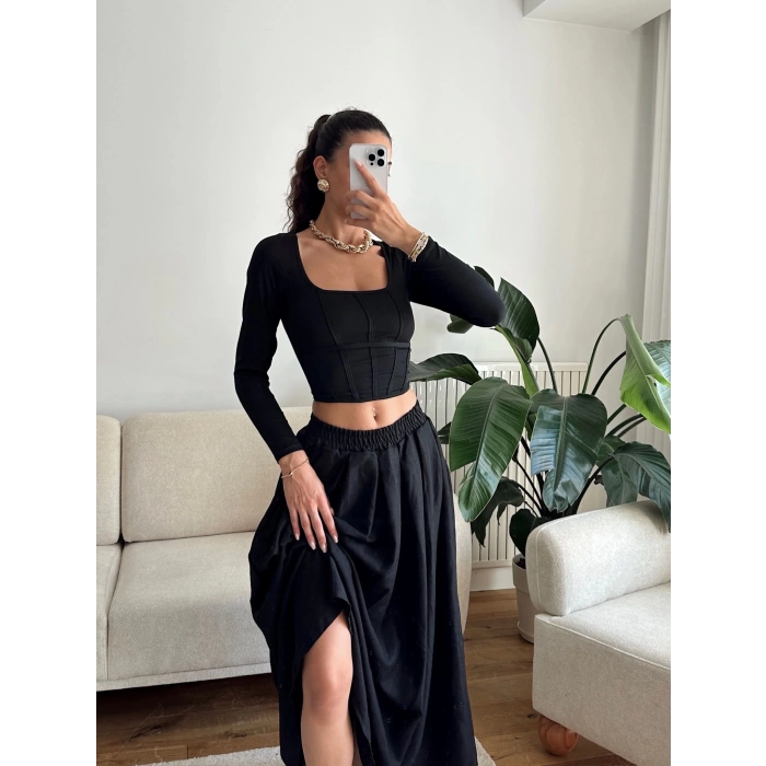 Ara Biyeli Crop - SİYAH