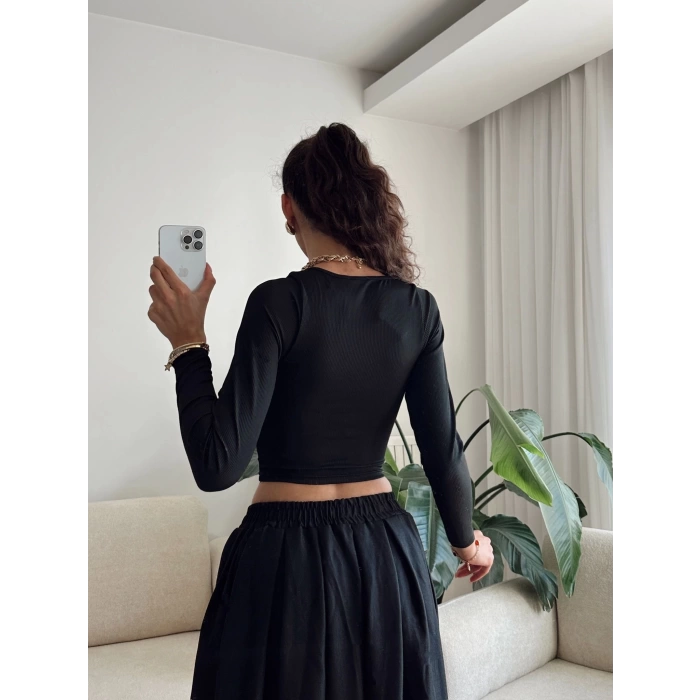 Ara Biyeli Crop - SİYAH