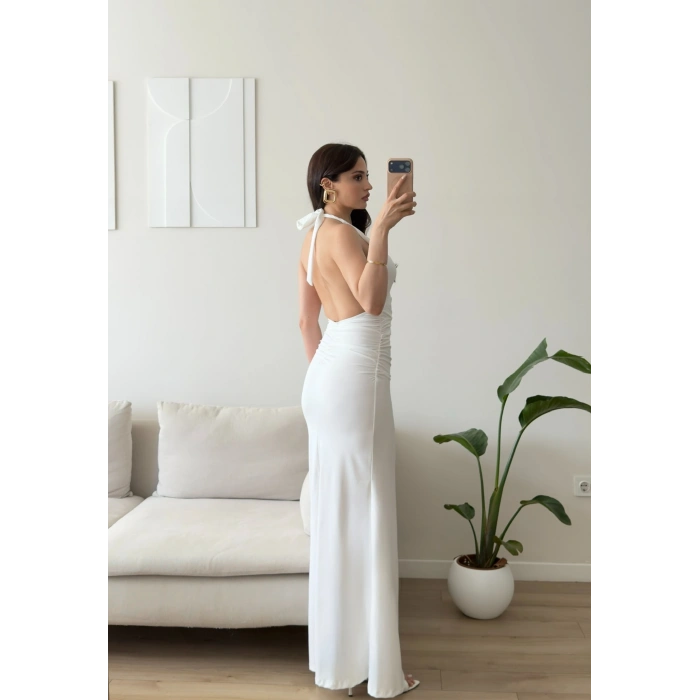 Arina Halter Aksesuar Elbise - BEYAZ