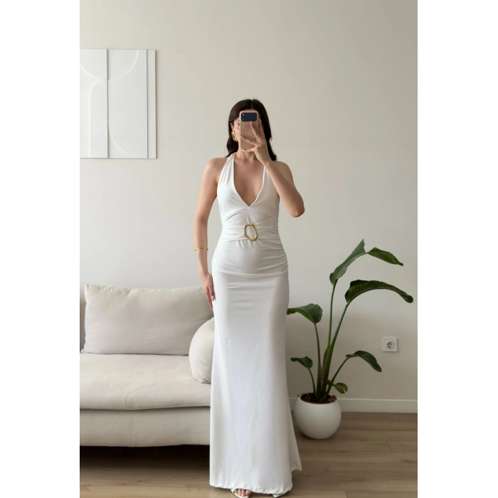 Arina Halter Aksesuar Elbise - BEYAZ