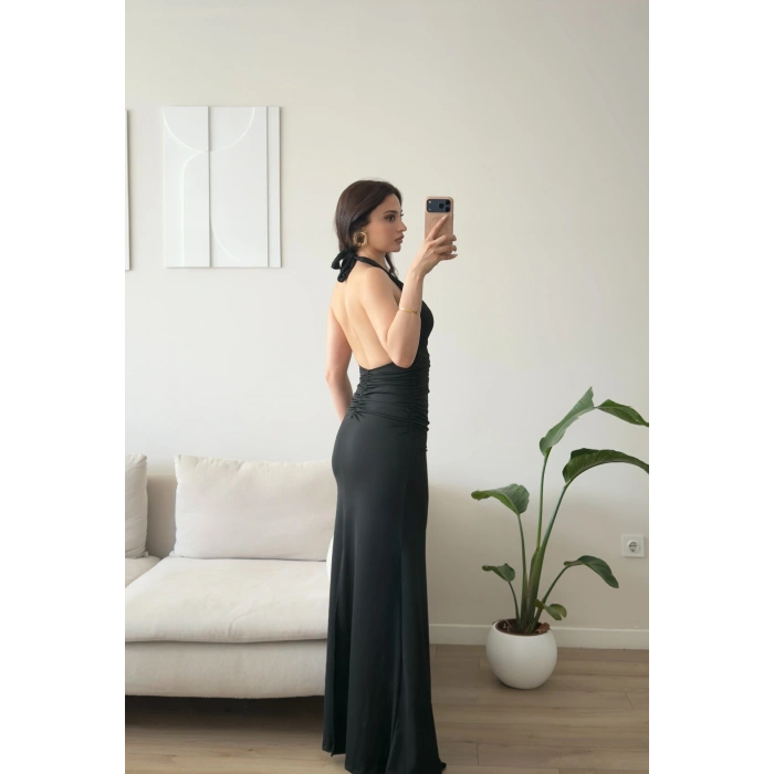 Arina Halter Aksesuar Elbise - SİYAH