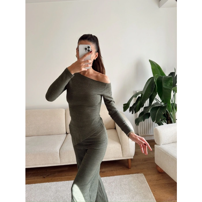 Asimetrik Bluz & Pantolon Takım - YEŞİL