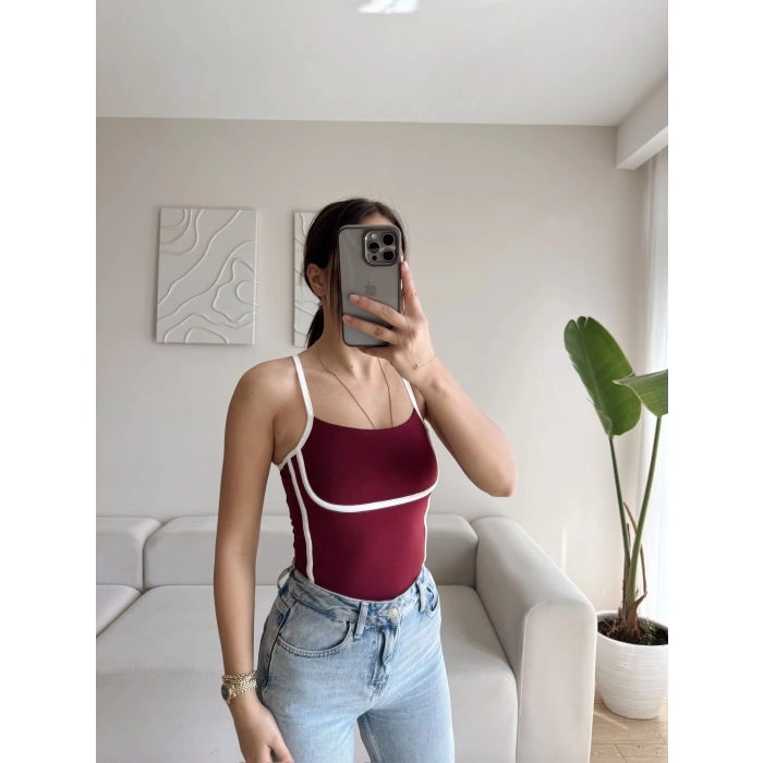 Askılı Ara Biyeli Crop - BORDO