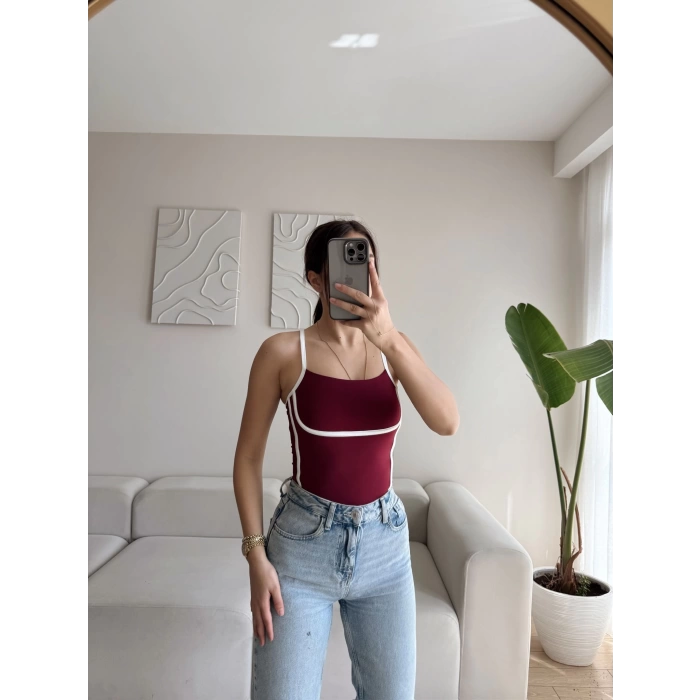Askılı Ara Biyeli Crop - BORDO