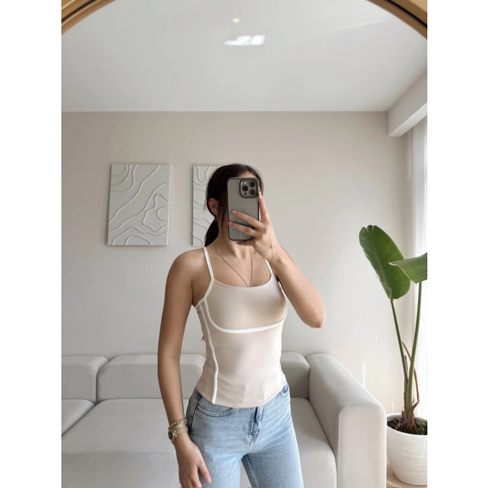 Askılı Ara Biyeli Crop - BEJ