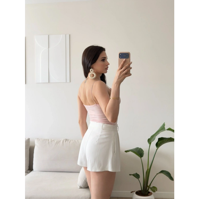 Askılı Biyeli Bodysuit - PEMBE