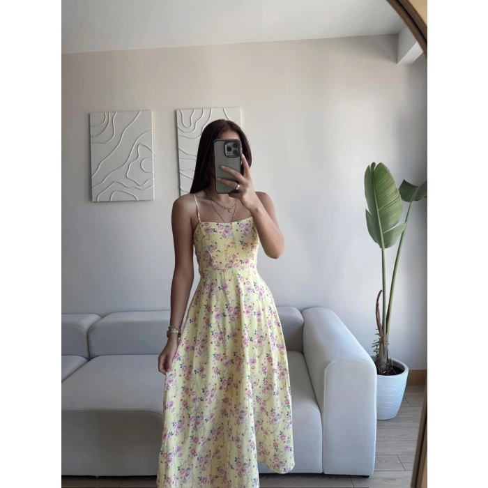 Askılı Çiçek Jessica Elbise - SARI