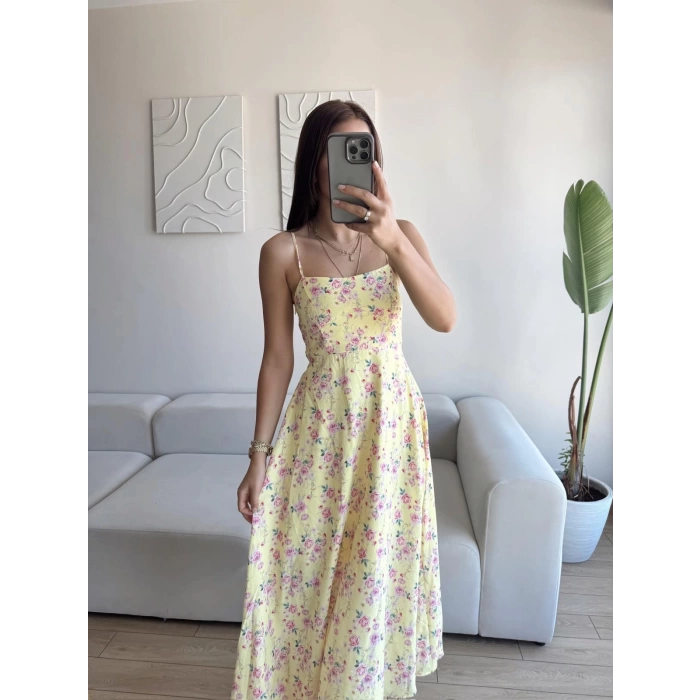 Askılı Çiçek Jessica Elbise - SARI