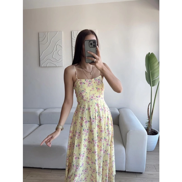 Askılı Çiçek Jessica Elbise - SARI