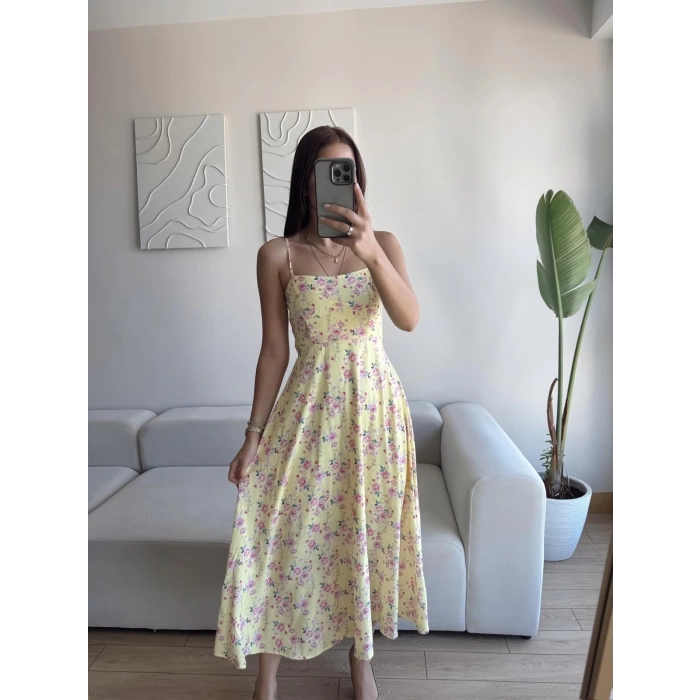 Askılı Çiçek Jessica Elbise - SARI