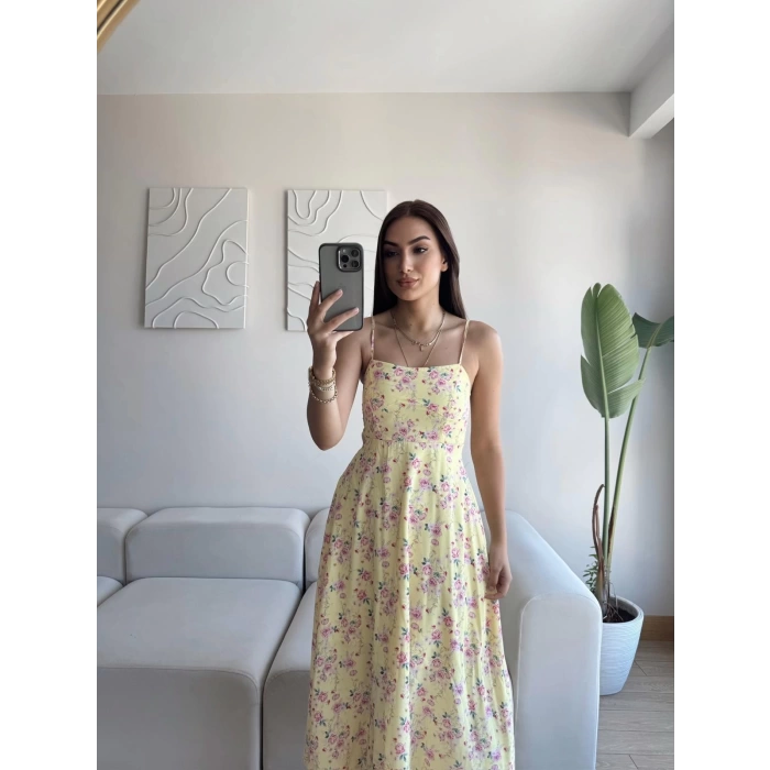 Askılı Çiçek Jessica Elbise - SARI