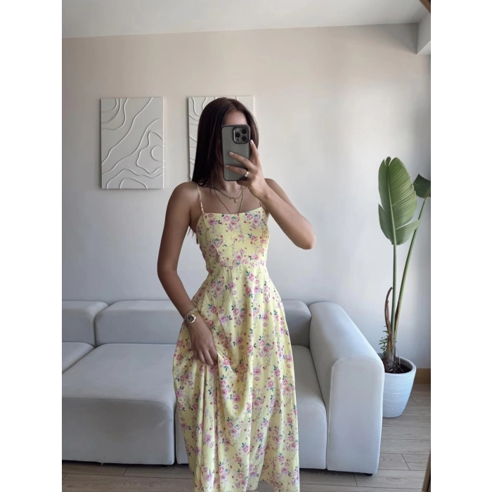 Askılı Çiçek Jessica Elbise - SARI