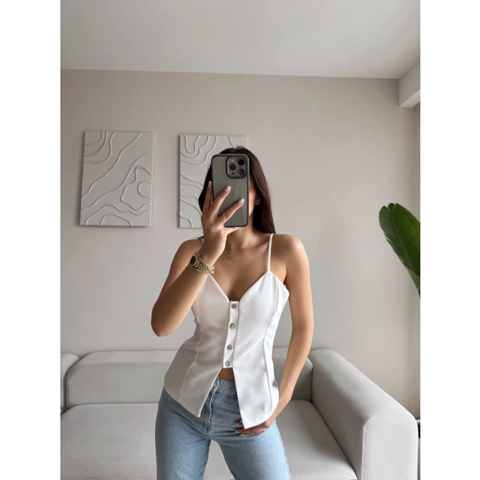 Askılı Çıtçıtlı Korse Bluz - BEYAZ