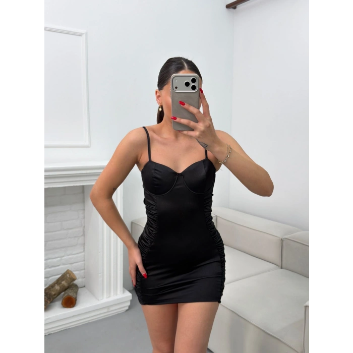 Askılı Gloplu Elbise - SİYAH