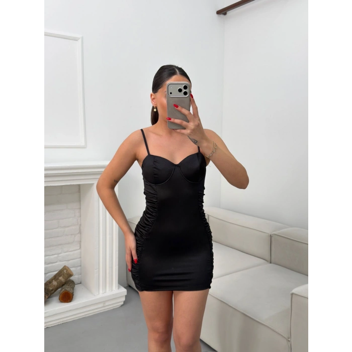 Askılı Gloplu Elbise - SİYAH