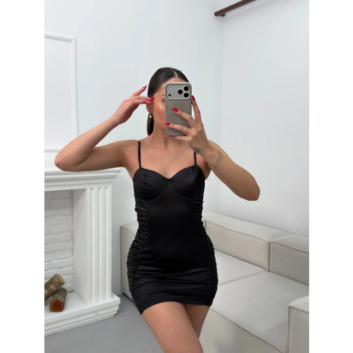 Askılı Gloplu Elbise - SİYAH