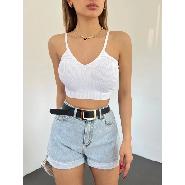 Askılı Kaşkorse Crop-BEYAZ