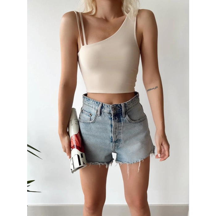 Askılı Omuz Detay Crop-BEJ