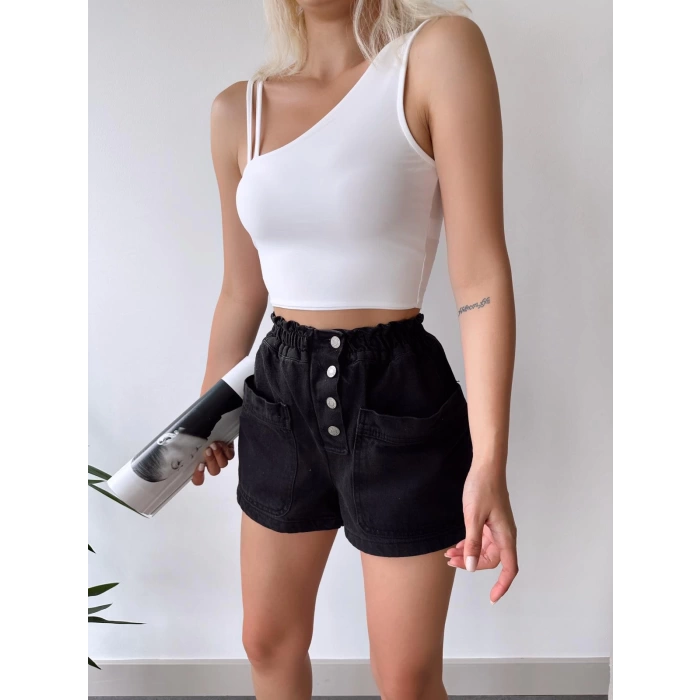 Askılı Omuz Detay Crop-BEYAZ