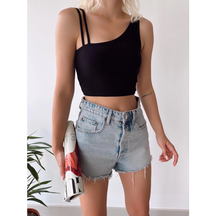 Askılı Omuz Detay Crop-SİYAH