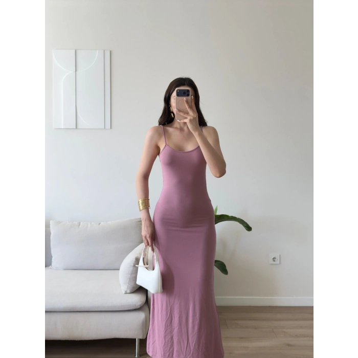 Askılı Viskon Maxi Elbise - LİLA