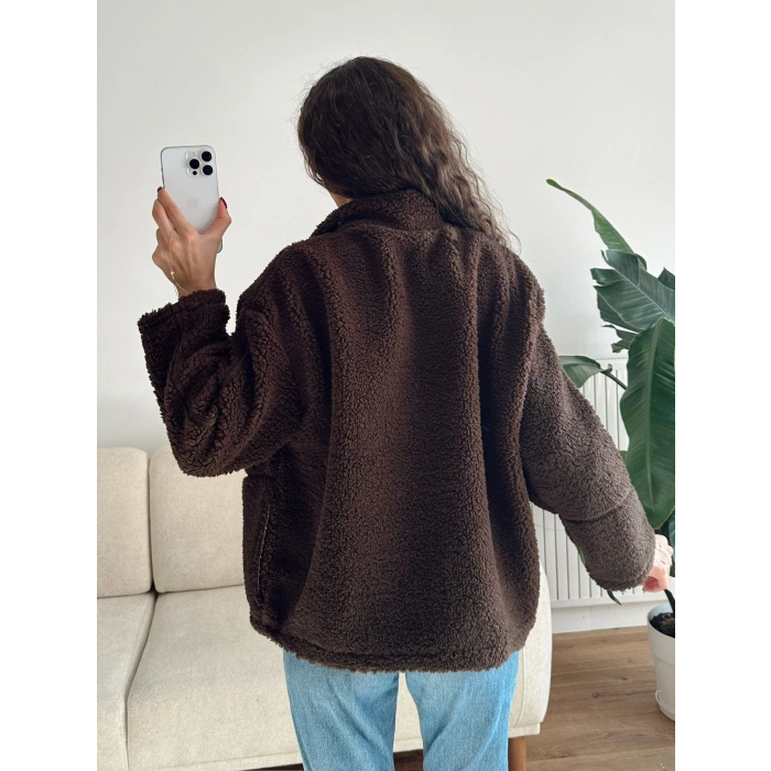 Astarlı Cozy Peluş Ceket - KAHVE